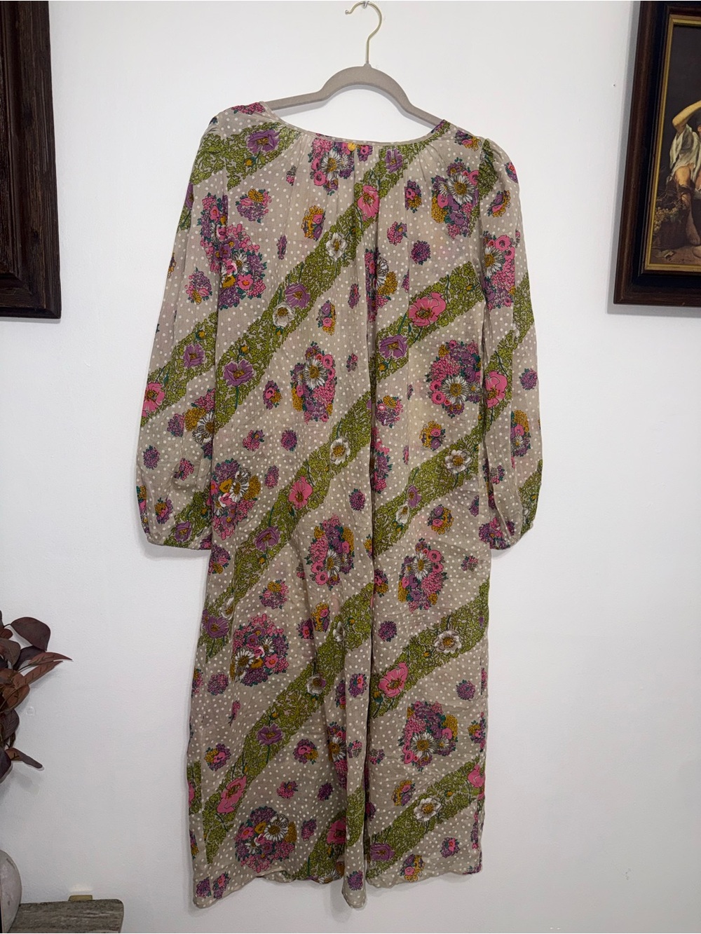 Antik Batik White Floral Midi Dress with Pink and Green Accents - Picture 7 of 10
